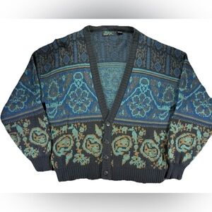 Vintage Melange Geometric Aztec Cardigan Sweater Men's XL Multicolor 90s Indie